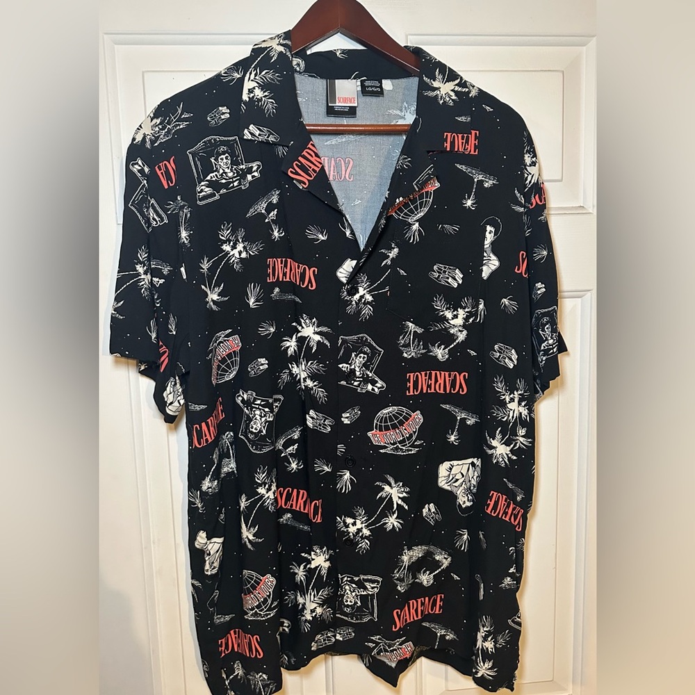 Scarface Brand L All Over Graphic Print Button Up Tony‎ Montana Gangster Shirt.